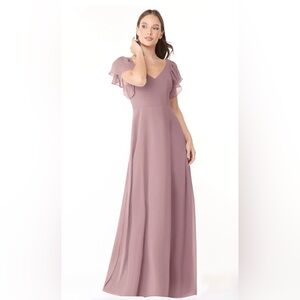 Azazie Dusty Rose A-line Maxi Dress with Flutter Sleeves